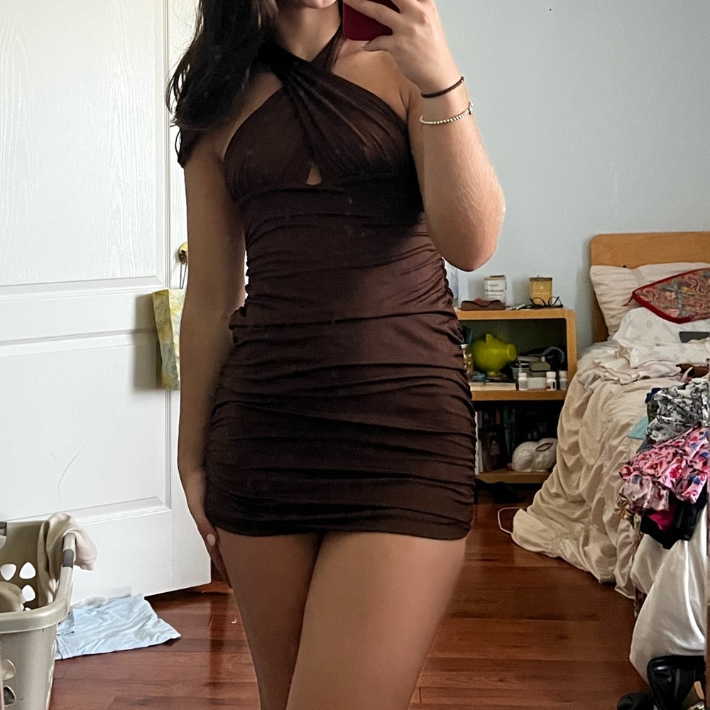Tight brown dress. Can be worn different ways